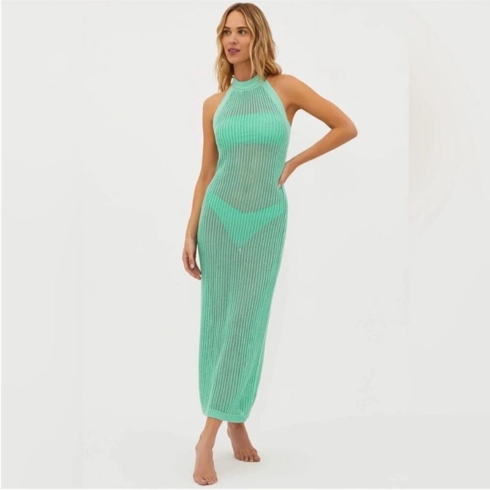Beach Riot Romee High Neck Halter Green Crochet Dress Swim Coverup XS